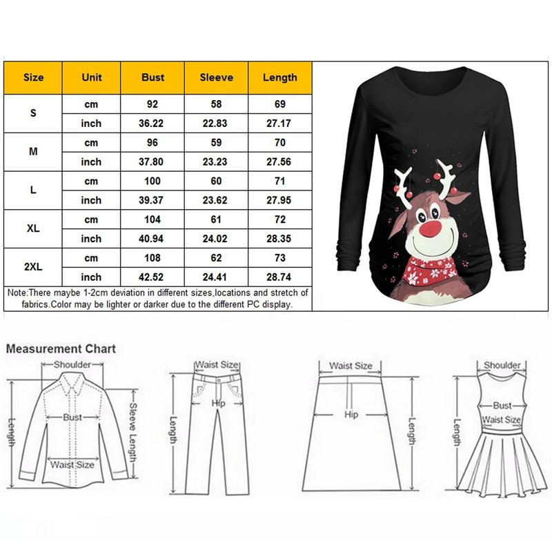 Felső terhes nőknek karácsonyi nyomtatott hosszú ujjú kismama felső Bő póló Divat Újév Karácsonyi Terhes ruhák