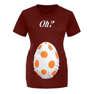 Grūtnieču apģērbs Radošs dinozauru olu apdrukas T krekls grūtniecēm, topi ar apaļu kakla izgriezumu Poliestera grūtniecības krekls P0411