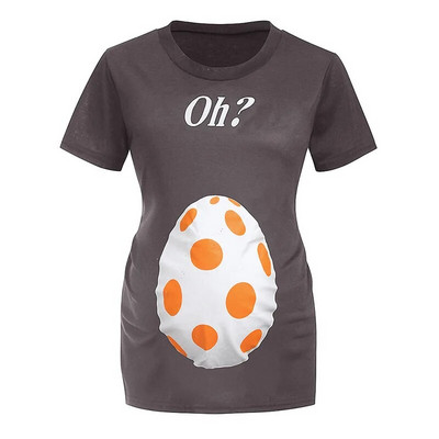 Grūtnieču apģērbs Radošs dinozauru olu apdrukas T krekls grūtniecēm, topi ar apaļu kakla izgriezumu Poliestera grūtniecības krekls P0411