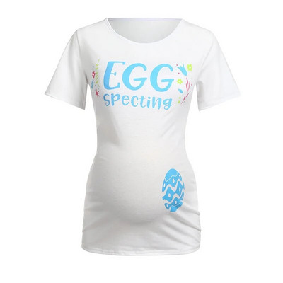 Grūtnieču apģērbs Radošs dinozauru olu apdrukas T krekls grūtniecēm, topi ar apaļu kakla izgriezumu Poliestera grūtniecības krekls P0411