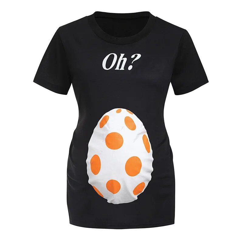 Grūtnieču apģērbs Radošs dinozauru olu apdrukas T krekls grūtniecēm, topi ar apaļu kakla izgriezumu Poliestera grūtniecības krekls P0411