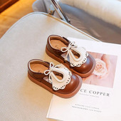 Laste vabaajajalatsid Pits vibu, lihtne konks ja silmus Lastejalatsid Tüdrukute nahast jalatsid libisemiskindlad 2023 Uus kevad, sügis, retro prantsuse keel