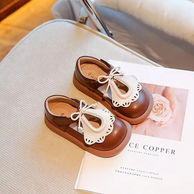 Laste vabaajajalatsid Pits vibu, lihtne konks ja silmus Lastejalatsid Tüdrukute nahast jalatsid libisemiskindlad 2023 Uus kevad, sügis, retro prantsuse keel