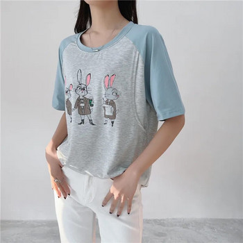 Μπλουζάκι θηλασμού με μοτίβο με τρία κουνέλια με ανοίγματα αριστερά και δεξιά για μητρικά ρούχα εγκυμοσύνης 9224