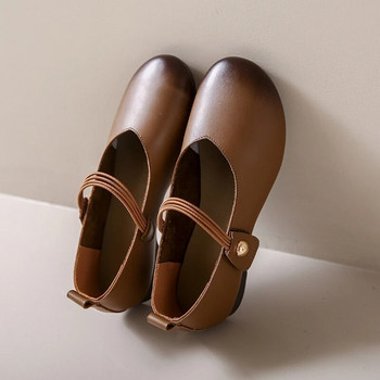 Ρετρό γυναικεία φλατ Στρογγυλά παπούτσια Oxford Elastic Band Παπούτσια για βάρκα Άνετα μαλακά δερμάτινα παπούτσια για γυναίκες Mary Janes 1498N