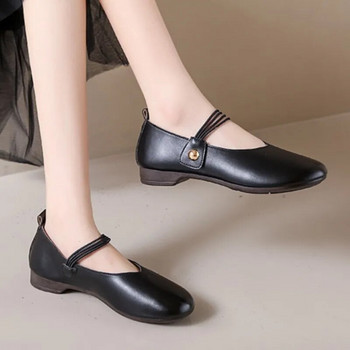 Ретро дамски равни обувки с кръгли пръсти Оксфордски обувки с ластична лента Удобни меки кожени обувки за жени Mary Janes 1498N