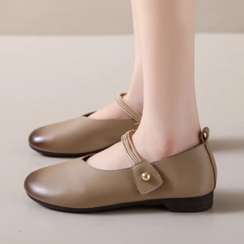 Retro sieviešu plakanie apavi ar apaļu purngalu Oksfordas apavi elastīgās joslas laivu apavi Ērti mīkstas ādas apavi sievietēm Mary Janes 1498N