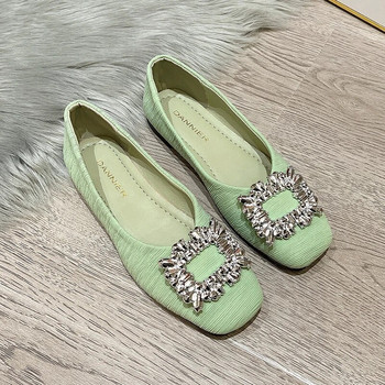 Plus Size 35-43 Γυναικεία Flats Square Toe Boat Shoes Rhinestone Slip on Flat Shoes Woman Loafers Μαύρο Zapatos Mujer Spring 1234N