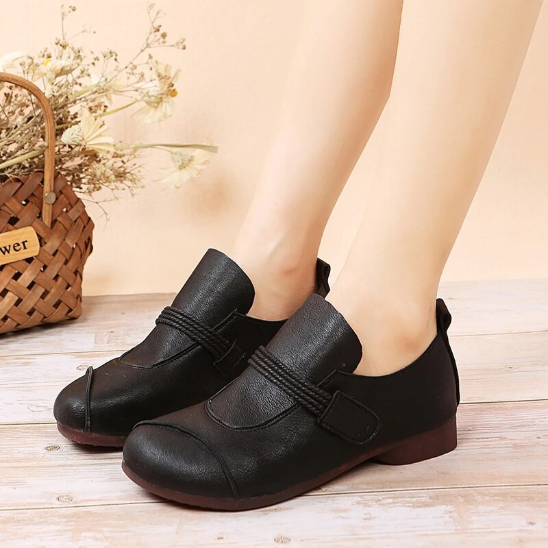 New Arrive Retro Női Lapos Cipők Divatos Kerek Lábujjak Slip on Női Őszi Cipők Alacsony Sarkú Botas Női Pu Bőr Cipők