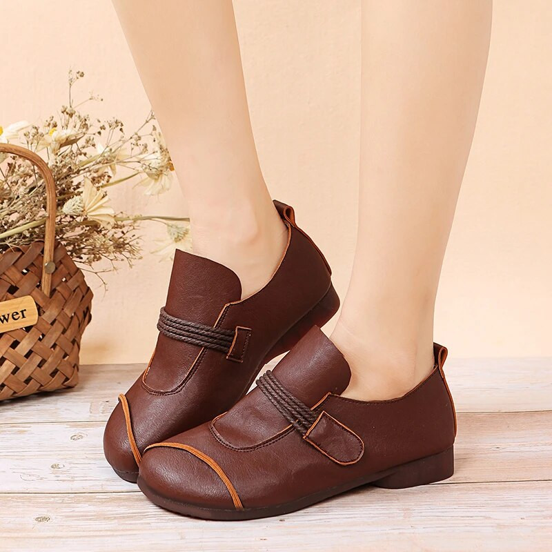 New Arrive Retro Női Lapos Cipők Divatos Kerek Lábujjak Slip on Női Őszi Cipők Alacsony Sarkú Botas Női Pu Bőr Cipők