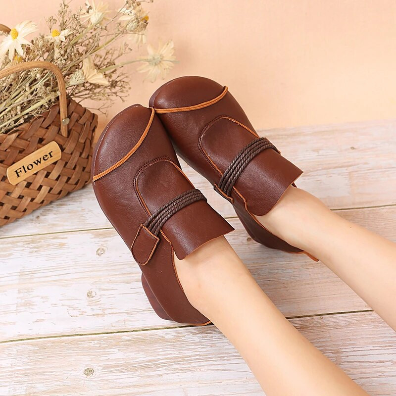 New Arrive Retro Női Lapos Cipők Divatos Kerek Lábujjak Slip on Női Őszi Cipők Alacsony Sarkú Botas Női Pu Bőr Cipők