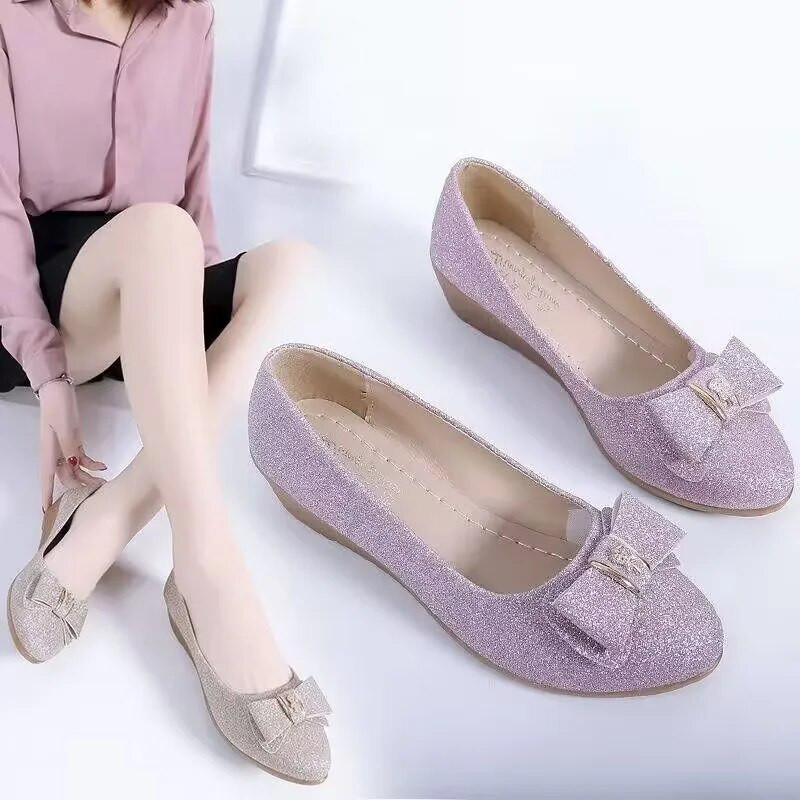 Καλοκαιρινό μονό παπούτσι Επίπεδο χοντρό τακούνι με μυτερό τακούνι, αναπνέον, ρηχό στόμα, γυναικεία casual παπούτσια