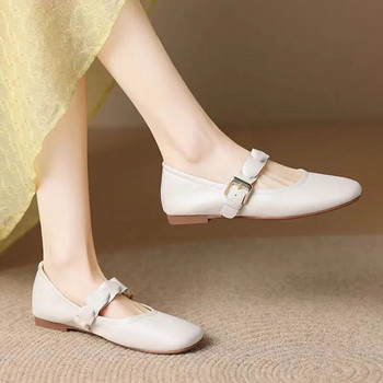 Нови дамски балетни обувки с плитка Обувки Mary Janes Каишка с катарама Удобни дамски обувки Пролет Есен Мека кожена лодка 1468N