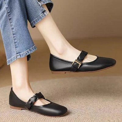 Új női balett lapos fonat Mary Janes cipő csatszíj kényelmes női cipő tavaszi ősz puha bőr csónakcipő 1468N