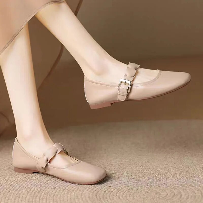 Új női balett lapos fonat Mary Janes cipő csatszíj kényelmes női cipő tavaszi ősz puha bőr csónakcipő 1468N