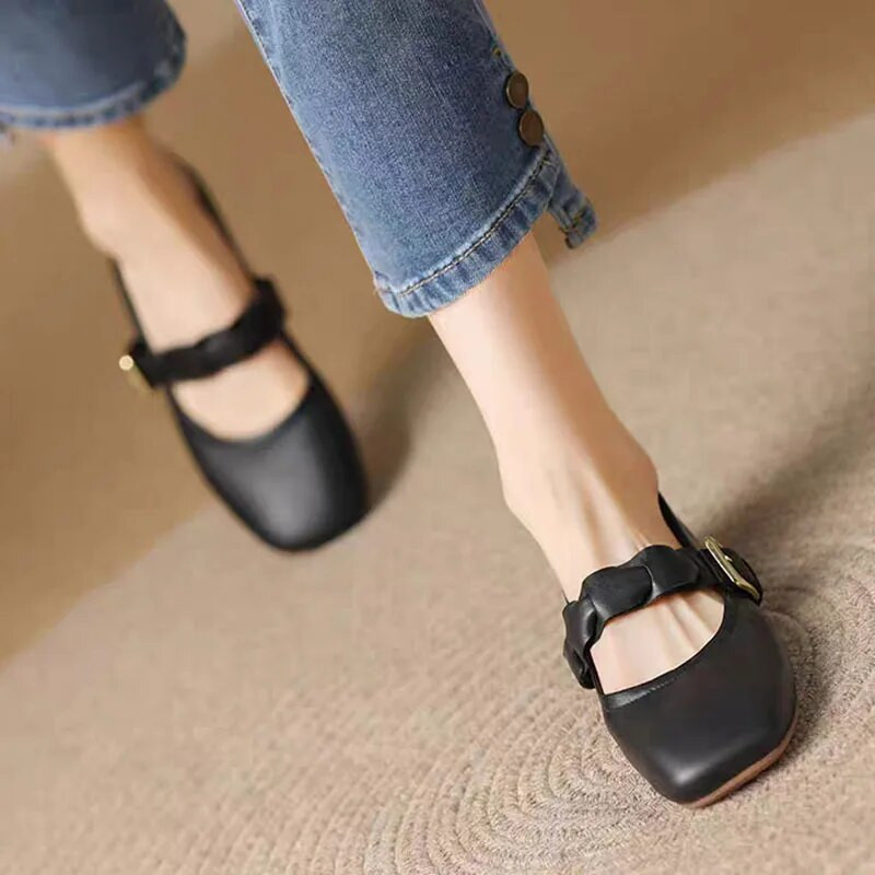 Új női balett lapos fonat Mary Janes cipő csatszíj kényelmes női cipő tavaszi ősz puha bőr csónakcipő 1468N