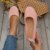 Sieviešu plakanie apavi vienkrāsaini klaipi ikdienišķas, apaļas laivas kurpes Ērtas, melnas, seklas plakanas, modes pieliekamas sieviešu plakanas