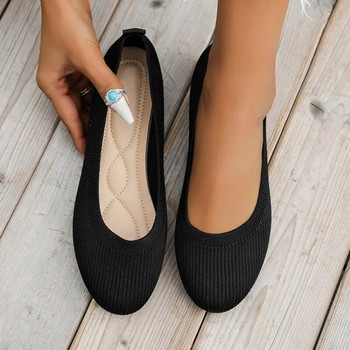Дамски обувки с равни обувки Едноцветни мокасини Ежедневни обувки тип лодка с кръгли пръсти Удобни черни плитки обувки с равни обувки Модни дамски обувки с равни обувки
