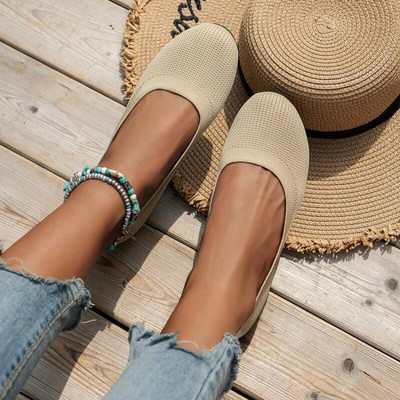 Sieviešu plakanie apavi vienkrāsaini klaipi ikdienišķas, apaļas laivas kurpes Ērtas, melnas, seklas plakanas, modes pieliekamas sieviešu plakanas