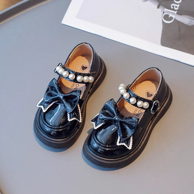 Bērnu seklas ādas apavi meitenēm, bantīte 2023. gada pērles, mīļi, spīdīgi daudzpusīgi, mīksti, elpojoši, vienkārši neslīdoši princeses loaferi