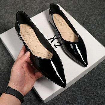 Дамски обувки с голям размер Модни обувки тип лодка с остри пръсти Луксозни лачени помпи Офис дамски обувки с мека подметка Плъзгащи обувки