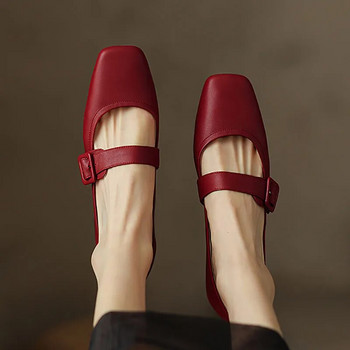 2023 Ανοιξιάτικα γυναικεία παπούτσια Mary Jane Λευκά Παπούτσια Φόρεμα με χαμηλά τακούνια Πόρπη Ρηχά Κομψά γυναικεία παπούτσια Square Toe Boat Shoes 1059N