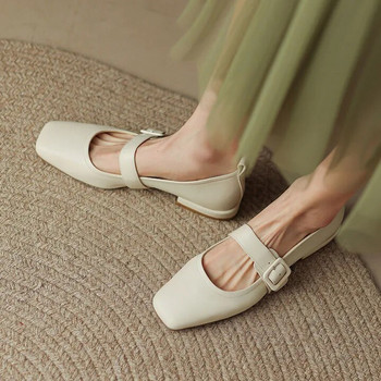 2023 Пролетни дамски обувки Mary Jane Бели обувки с ниски токчета Обувки с катарама Плитки елегантни дамски обувки Обувки-лодка с квадратни пръсти 1059N