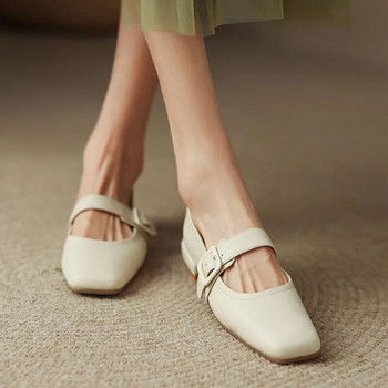 2023 Ανοιξιάτικα γυναικεία παπούτσια Mary Jane Λευκά Παπούτσια Φόρεμα με χαμηλά τακούνια Πόρπη Ρηχά Κομψά γυναικεία παπούτσια Square Toe Boat Shoes 1059N