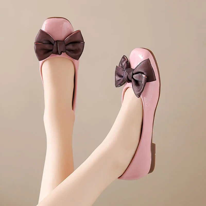 Ženske balerinke veće veličine Lakirane cipele s pantalonama s četvrtastim vrhom i leptir-mašnom Za žene balerinke proljeće jesen 1405N
