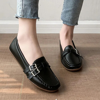 Γυναικεία παπούτσια Oxford με διπλή πόρπη σε ίσια παπούτσια Γυναικεία φλατ Μαύρα loafers Ράψιμο για βάρκα παπούτσια Casual zapatillas mujer 9891N