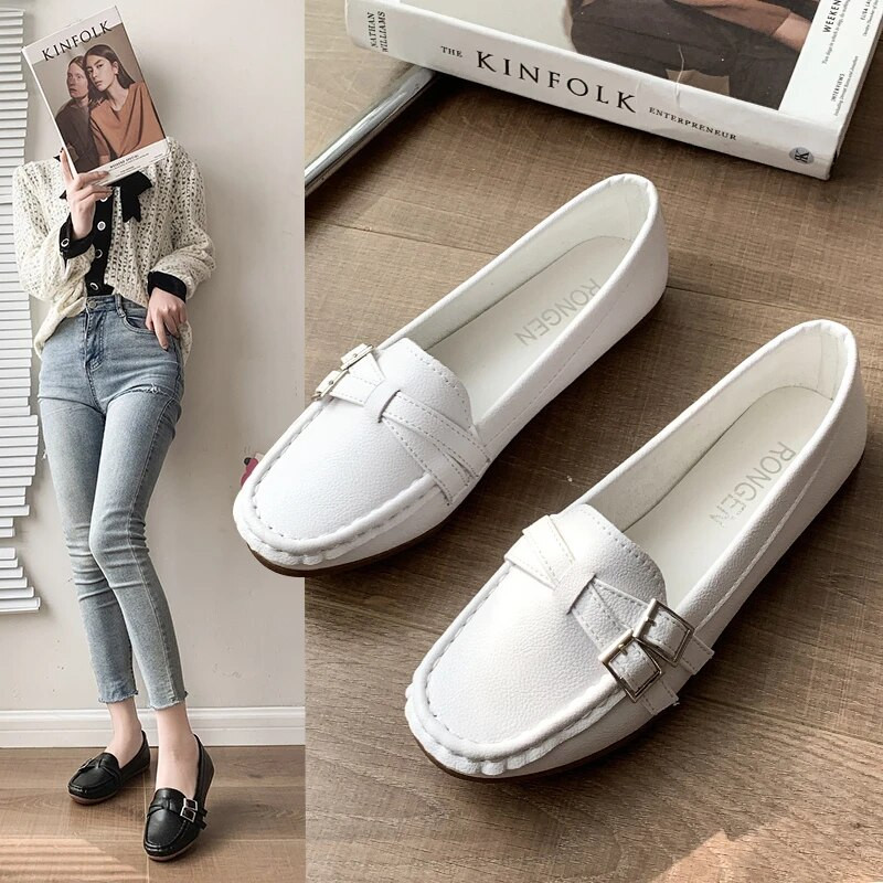 Sieviešu Oksfordas apavi ar dubultu sprādžu slīdēšanu plakaniem apaviem Sieviešu plakaniem melniem apaviem Šūšanas laivu apavi Ikdienas zapatillas mujer 9891N