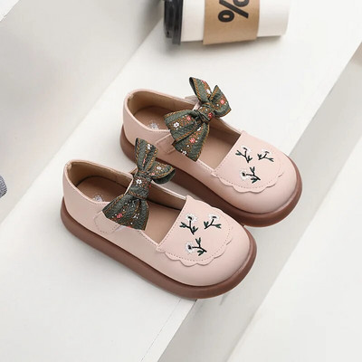 Meiteņu ādas apavi maziem bērniem, lieliem bērniem, princeses, saldi izšuvumi, ziedi, ziedi ar bantīti, plakanie kāzām.