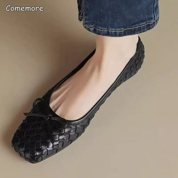Comemore Σχεδιαστής Summer Shallow Bow Flat Boat Shoes 2023 Νέο καθημερινό φόρεμα για περπάτημα Loafers Flats Γυναικεία ύφανση σανδάλια