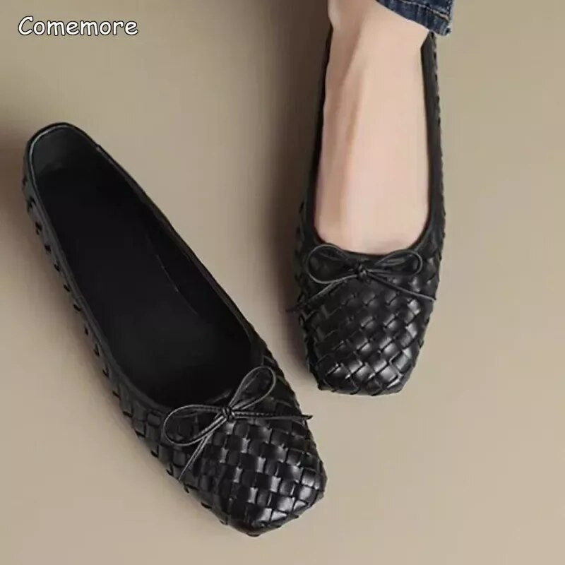 „Comemore“ dizainerio vasaros seklių lanko baleto plokščiapadžiai valčių batai, 2023 m. Nauja laisvalaikio suknelė, vaikščiojimo batai, skraidyklės, moteriškos austos basutės