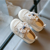 Dječja modna ležerna obuća Mašna s ispisom točkica 2023 PU mekana s okruglim prstima Dječja obuća s kukom i petljom Neklizajuće cipele za djevojčice Mrežasto Novo