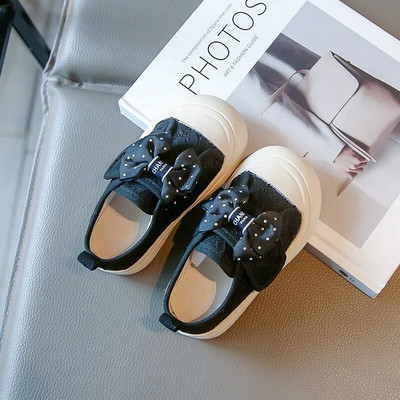 Dječja modna ležerna obuća Mašna s ispisom točkica 2023 PU mekana s okruglim prstima Dječja obuća s kukom i petljom Neklizajuće cipele za djevojčice Mrežasto Novo