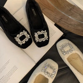 Jauni ziemas sieviešu baleta apavi, jēra vilnas laivu apavi sievietēm, mākslīgās zamšādas apavi ar Rhinestone, silti, kokvilnas polsterēti apavi 1646C