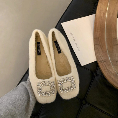 Jauni ziemas sieviešu baleta apavi, jēra vilnas laivu apavi sievietēm, mākslīgās zamšādas apavi ar Rhinestone, silti, kokvilnas polsterēti apavi 1646C