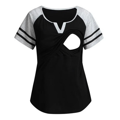 Žene, trudnice, dojilje, majice kratkih rukava s printom na pruge i patchwork Ženska odjeća za trudnice