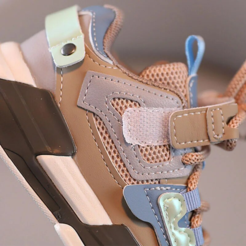 2023. gads. Jauni bērnu apavi ar sietu, rozā meiteņu kedas pavasara modes bērnu apavi pelēki zēniem, ikdienas apavi ar plakaniem papēžiem Studentu F01221