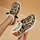 2024. gada ziemas silts plīša vulkanizētas kedas kažokādas mocassin loafers, apavi ar leoparda rakstu