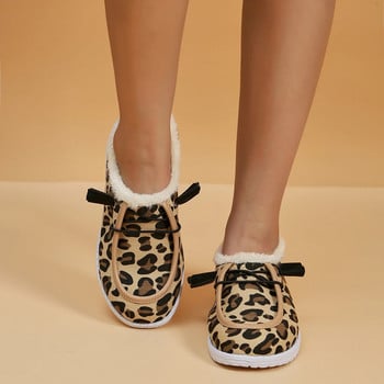 2024 Winter Warm Plush Vulcanize Sneakers Γούνα Mocassin Loafers Leopard print Γυναικείες άνετες φλάντζες Slip on Chaussure Femme