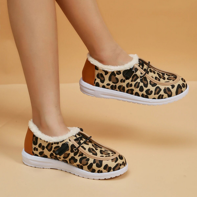2024. gada ziemas silts plīša vulkanizētas kedas kažokādas mocassin loafers, apavi ar leoparda rakstu