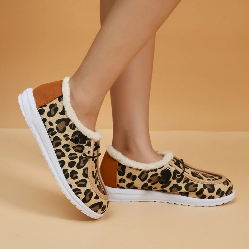 2024. gada ziemas silts plīša vulkanizētas kedas kažokādas mocassin loafers, apavi ar leoparda rakstu