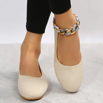 2023 Νέα άνοιξη γυναικεία ίσια παπούτσια με ίσιο τακούνι Γυναικεία παπούτσια με ρηχό καθαρό χρώμα με πλέγμα Lady στυλ Άνετα και ελαφριά