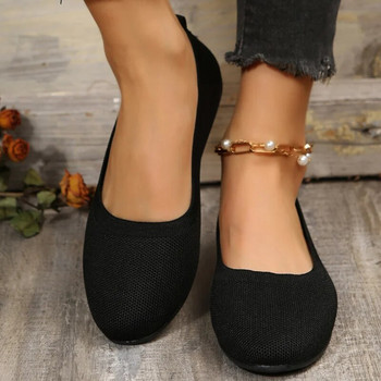 2023 Νέα άνοιξη γυναικεία ίσια παπούτσια με ίσιο τακούνι Γυναικεία παπούτσια με ρηχό καθαρό χρώμα με πλέγμα Lady στυλ Άνετα και ελαφριά