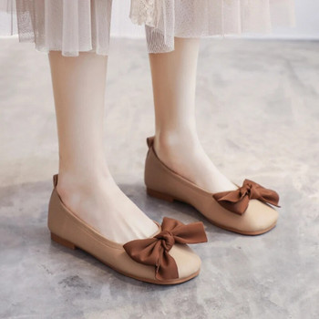 Кожени сгъваеми балетни обувки Butterfly-Knot Дамски мокасини с навиващи се обувки, дамски балерини с квадратни пръсти femme vc4339