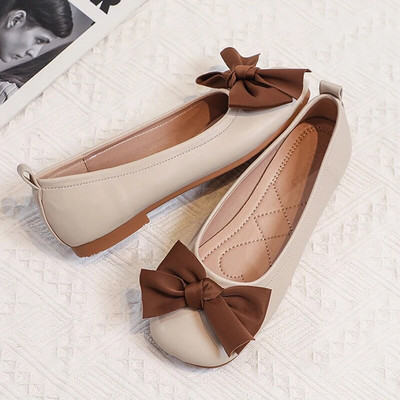 Δερμάτινα πτυσσόμενα μπαλαράκια με πεταλούδες, γυναικεία μοκασίνια, γυαλιστερά, γυναικεία γυναικεία παπούτσια με τετράγωνα δάχτυλα, μπαλαρίνα femme vc4339
