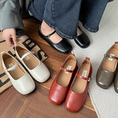 Sieviešu Mary Janes apavi kvadrātveida purngaliem sievietēm ar sprādzes siksnu, ādas apaviem meitenēm, studentu apavi, melni pavasari 1539N