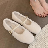 Zimske cipele u 3 boje Ženske vunene tople balerinke Cipele Mary Janes Bijele krznene cipele za čamac Crne plitke cipele s podstavom od pamuka 1645N